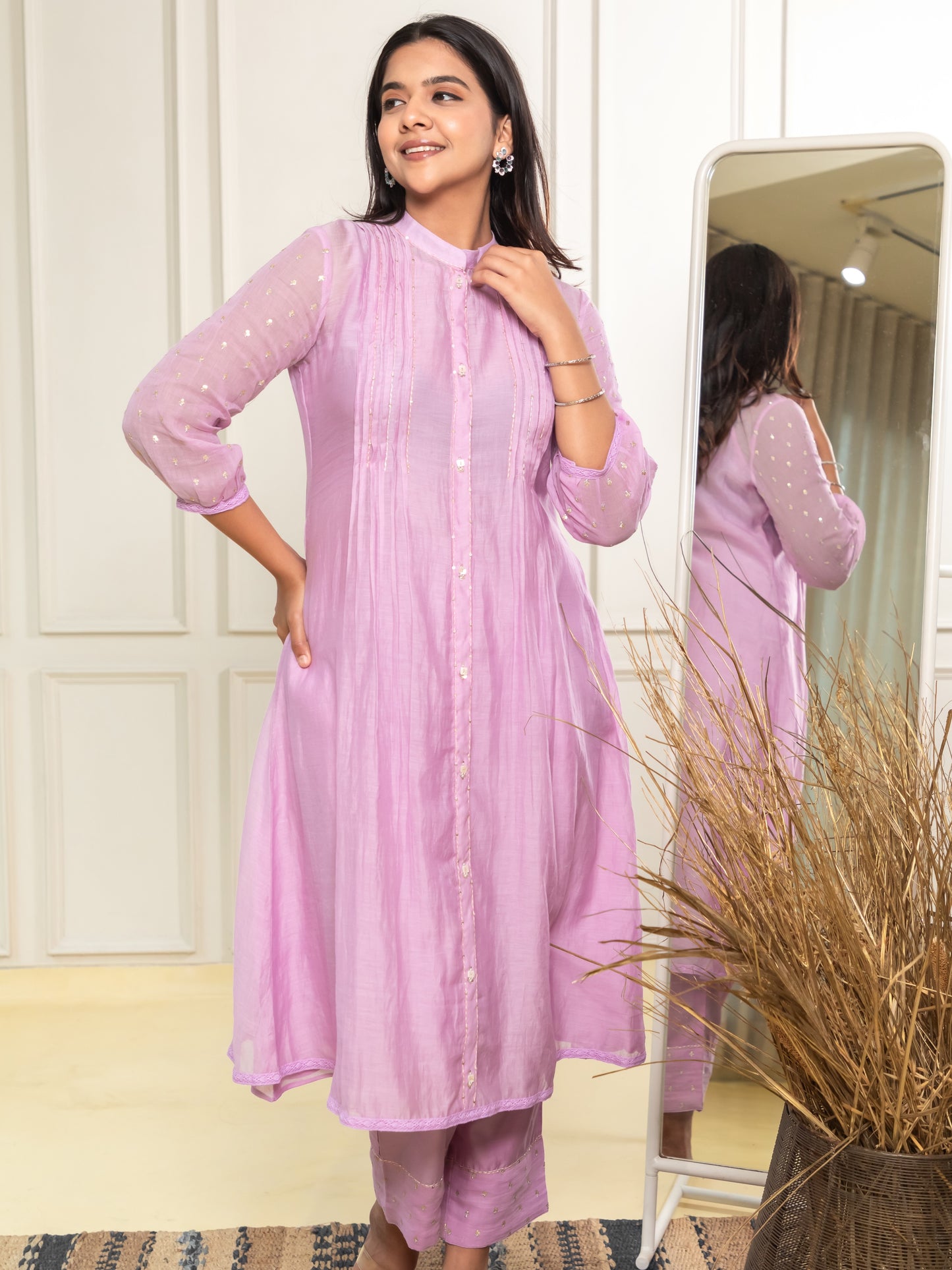 ISHTARA LAVENDER STAND COLLAR KURTA WITH ANKLE LENGTH PANTS AND DUPATTA #ISH21