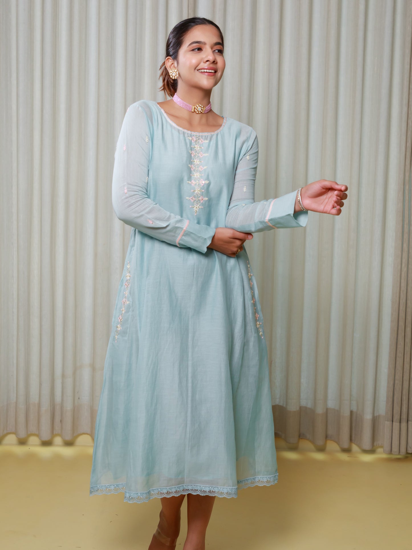 ISHTARA PASTEL BLUE SIDE POCKET CALF LENGTH TUNIC #ISH27