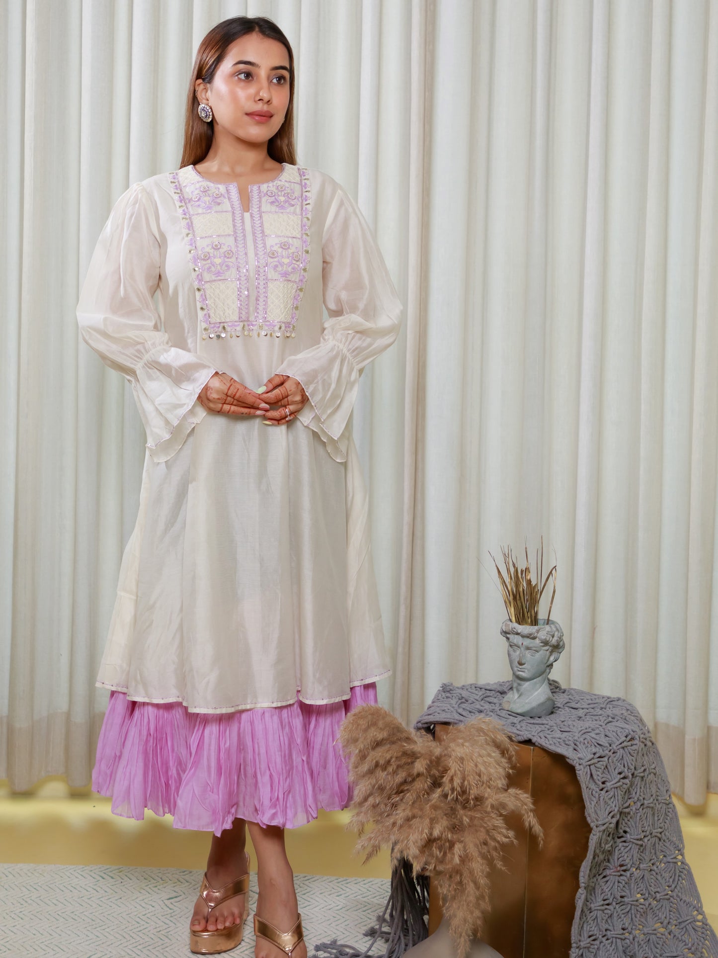 ISHTARA OFF-WHITE LAVENDER TWO LAYERED DRESS #ISH29