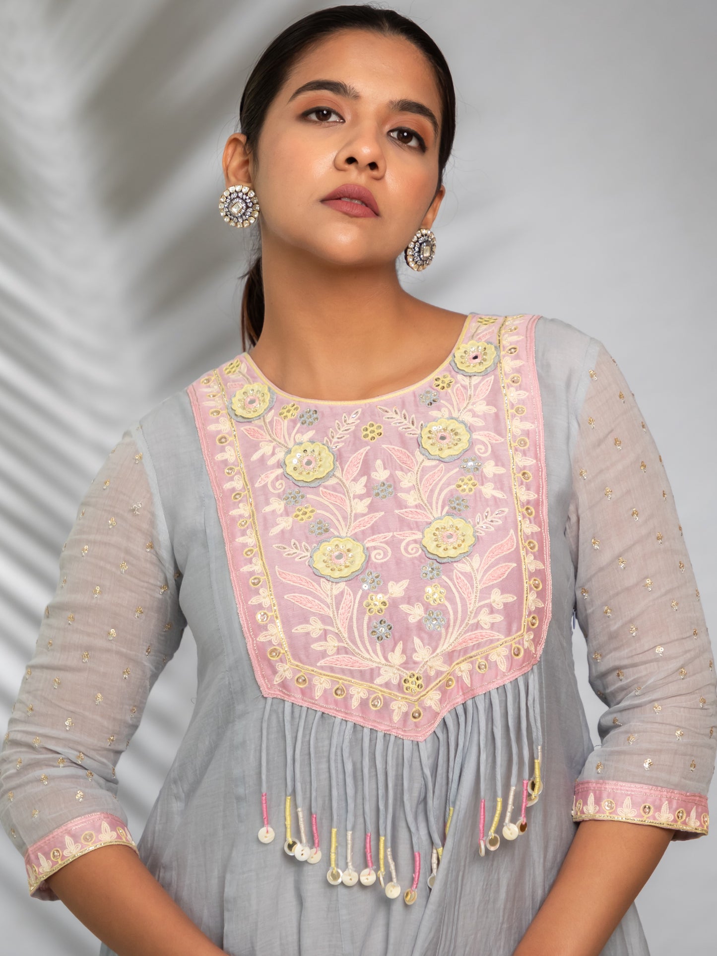 Ishtara's stylish grey two-layered Chanderi dress