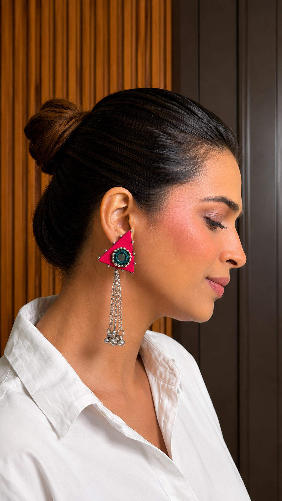 Pink Triangle Chain Earrings KVDE0126