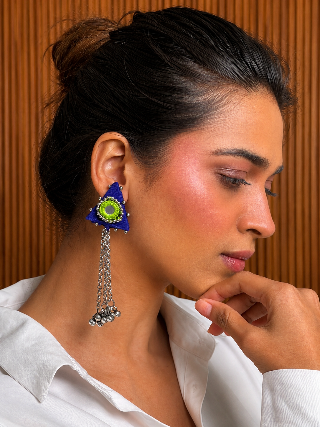 Blue Triangle Chain Earrings KVDE0226