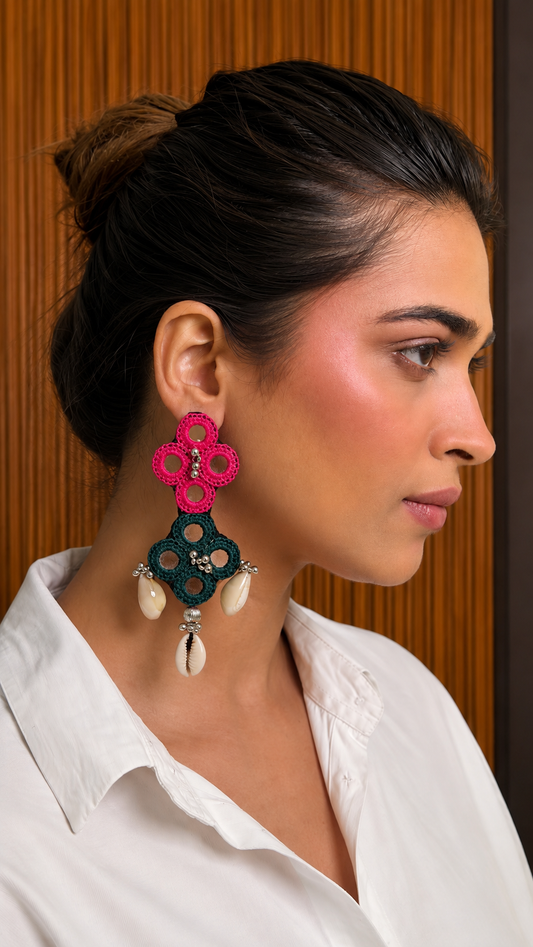 Pink & Green Quatrefoil Shell Earrings KVDE0326