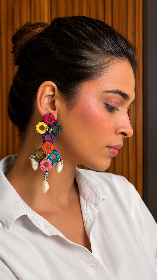 Multicolour Quatrefoil Shell Earrings KVDE0626