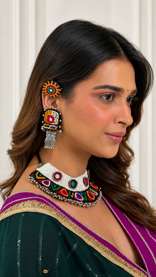 Sunburst Embroidered Statement Earrings KVDE0926