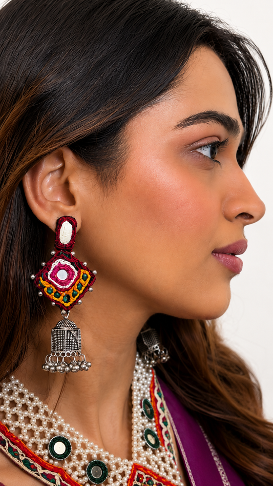 Rangoli Mirrorwork Statement Earrings KVDE1226