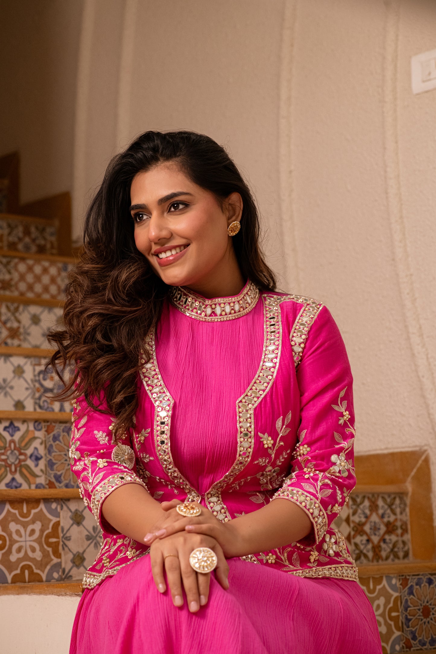 ISHTARA'S FUCHSIA PINK GOWN WITH EMBROIDERED SHORT JACKET #NAV01