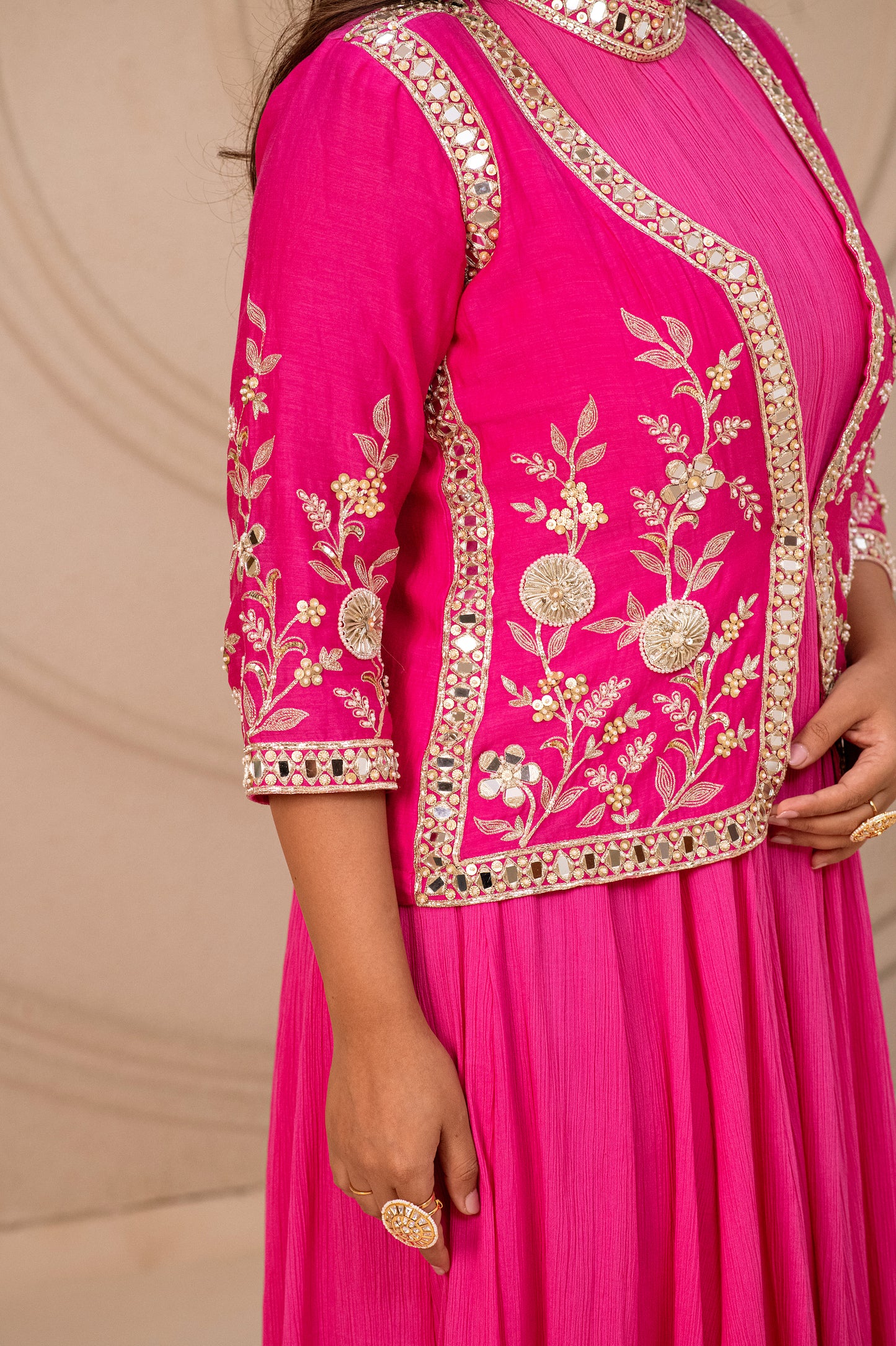 ISHTARA'S FUCHSIA PINK GOWN WITH EMBROIDERED SHORT JACKET #NAV01