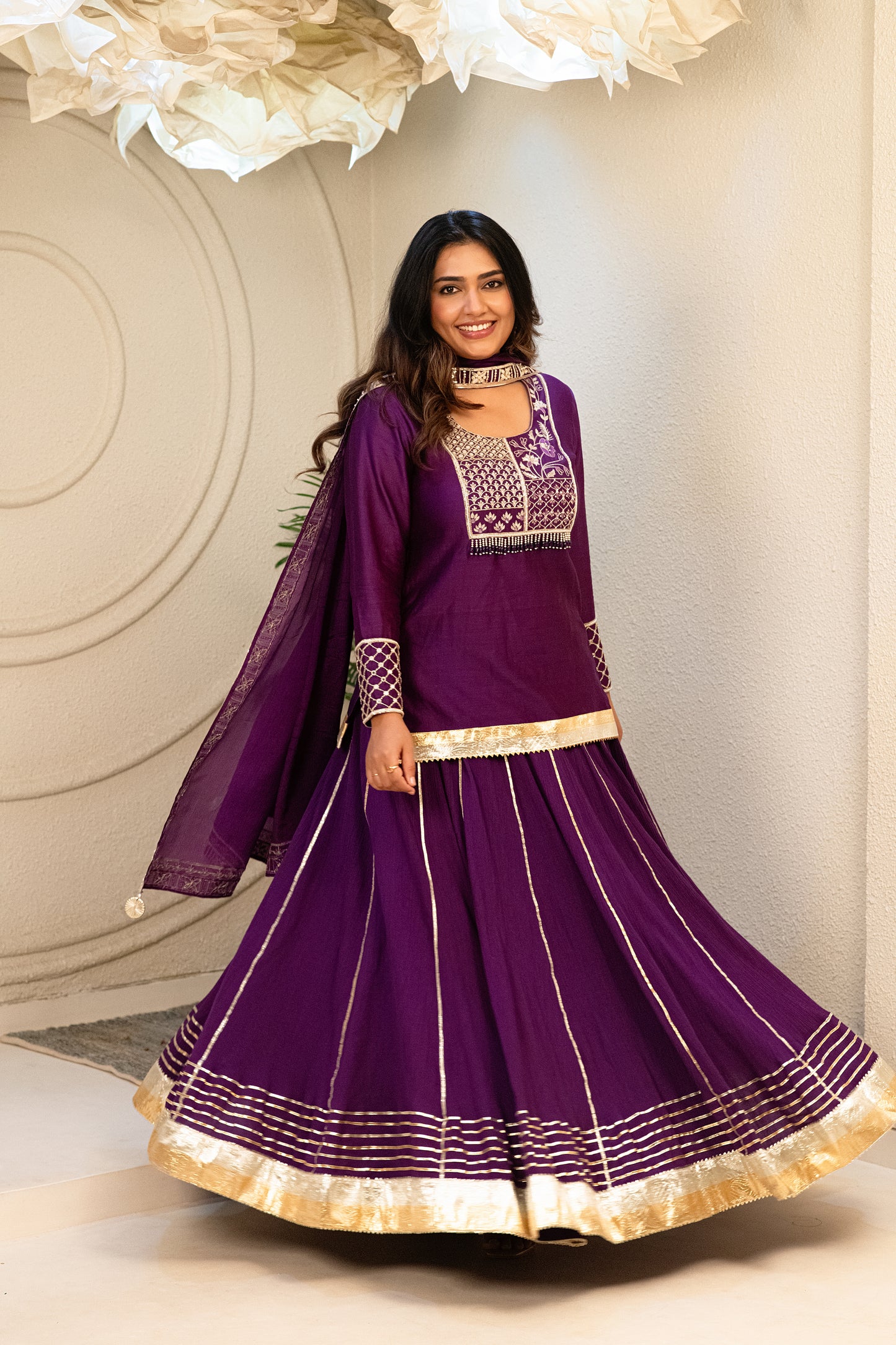 ISHTARA'S PURPLE SHORT KURTA WITH A KALI LEHENGA AND DUPATTA #NAV05