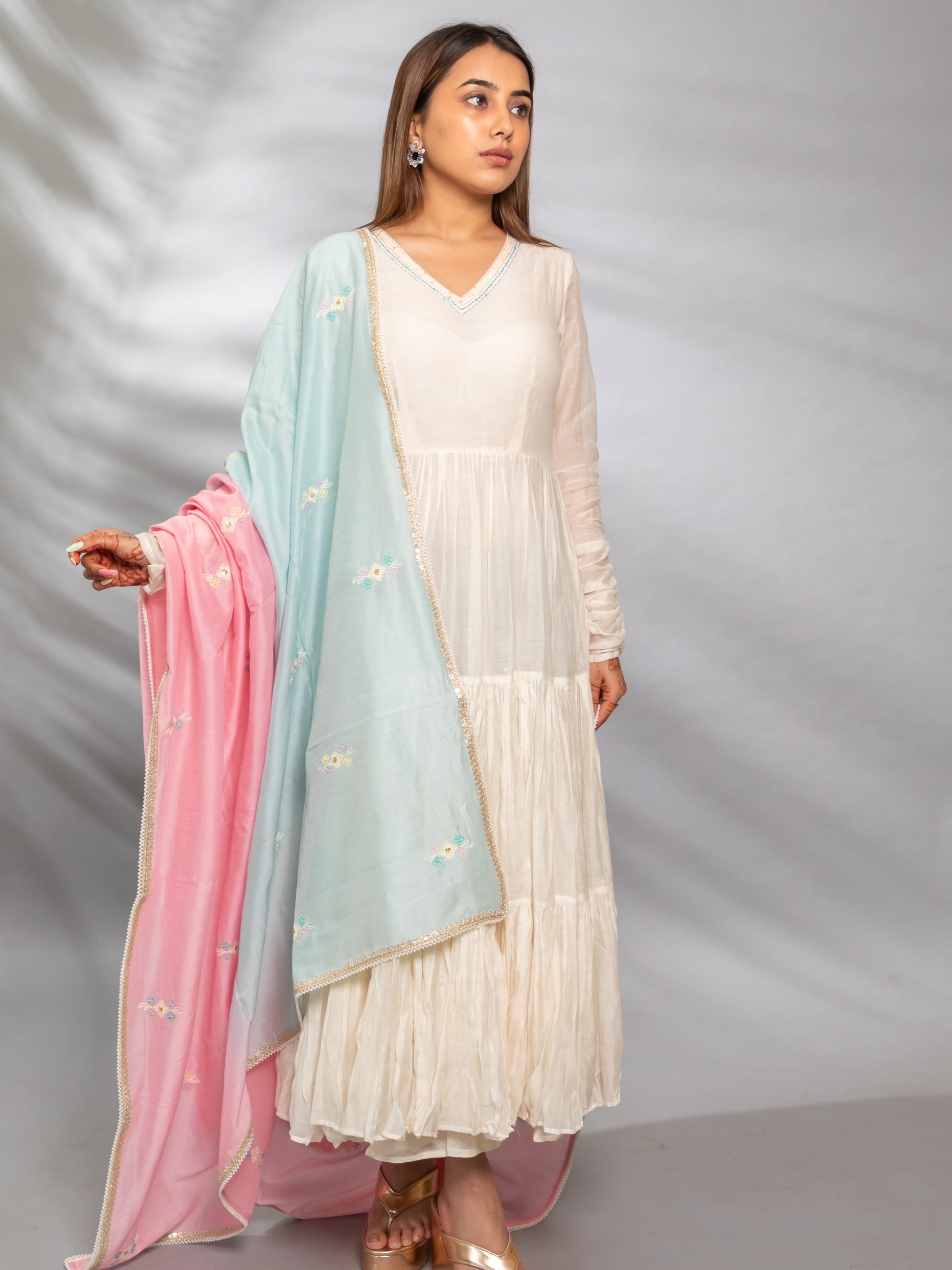 Elegant White Chanderi Dress by Ishtara – Perfect for Any Occasion.