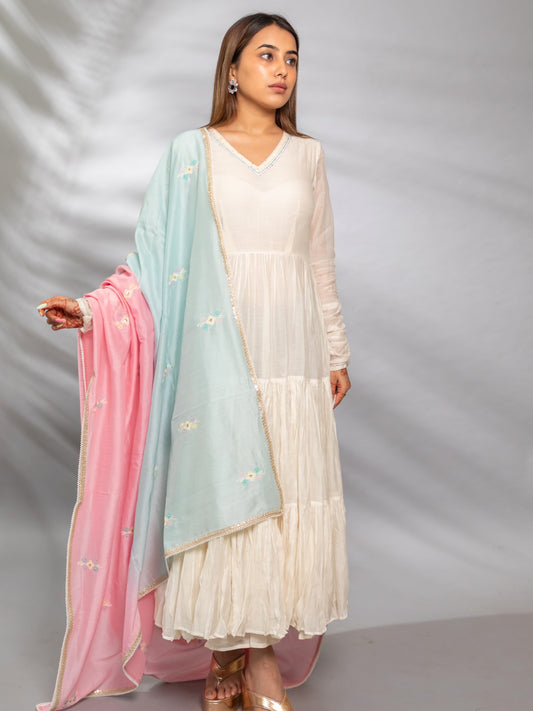 Elegant White Chanderi Dress by Ishtara – Perfect for Any Occasion.