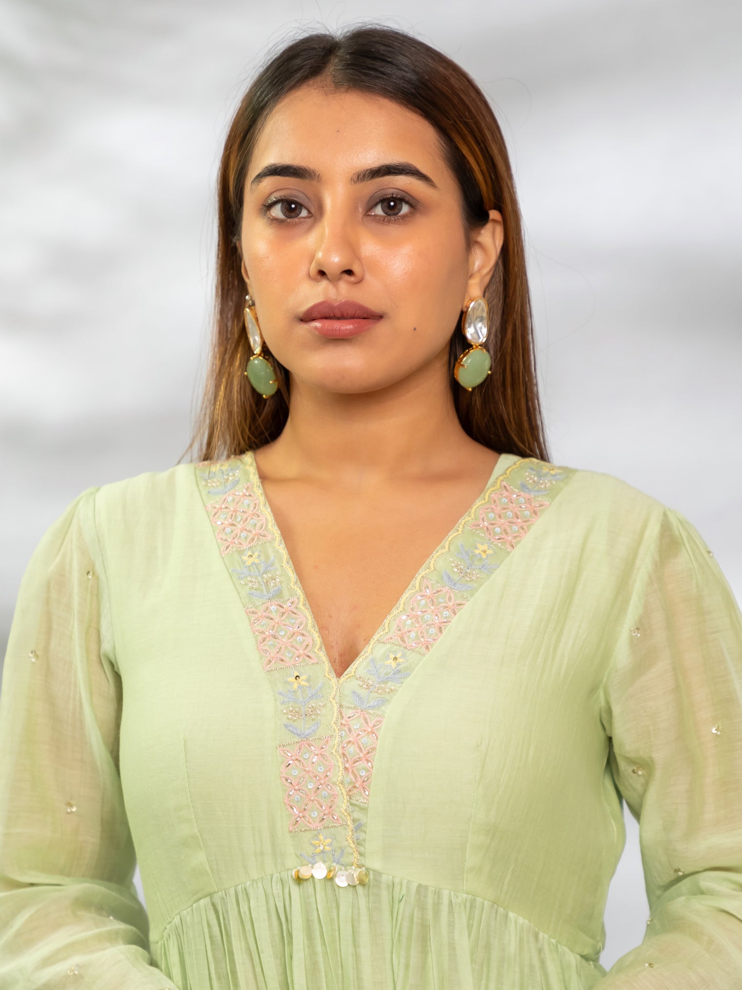 ISHTARA PASTEL GREEN V NECK KURTA WITH PANTS AND DUPATTA #ISH06