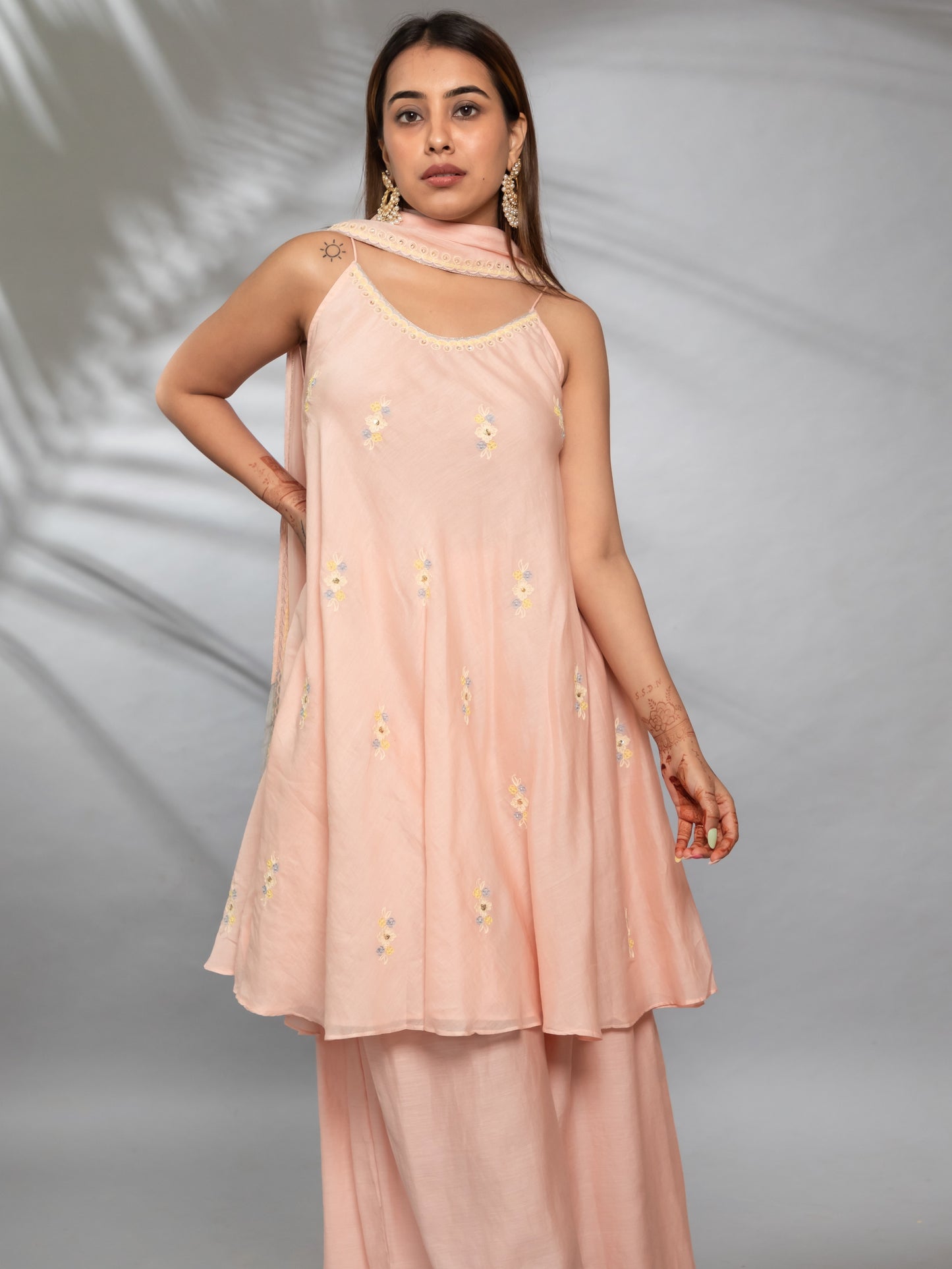 ISHTARA PEACH A LINE DRESS WITH PALAZO AND DUPATTA #ISH09