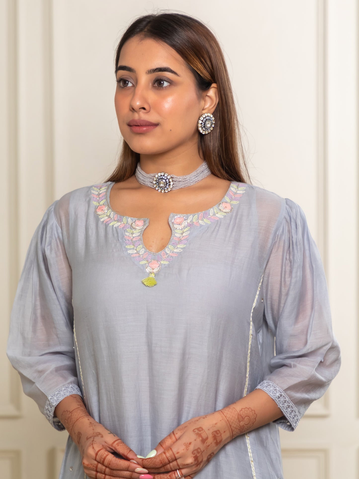 ISHTARA GREY ANKLE LENGTH SIDE PANALLED DRESS WITH PANTS #ISH15