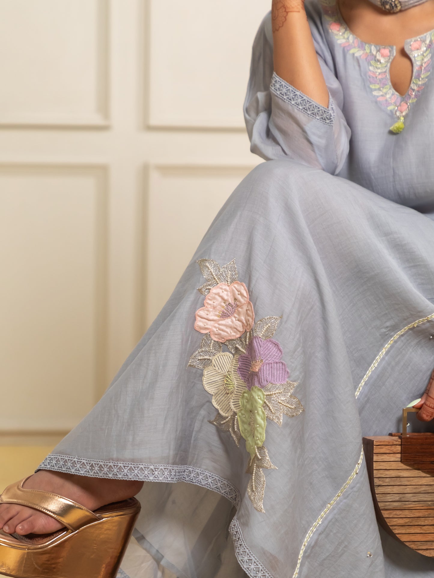 ISHTARA GREY ANKLE LENGTH SIDE PANALLED DRESS WITH PANTS #ISH15