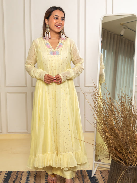 Trendy Indian Ethnic Wear – Yellow Panelled Dress with Palazzo