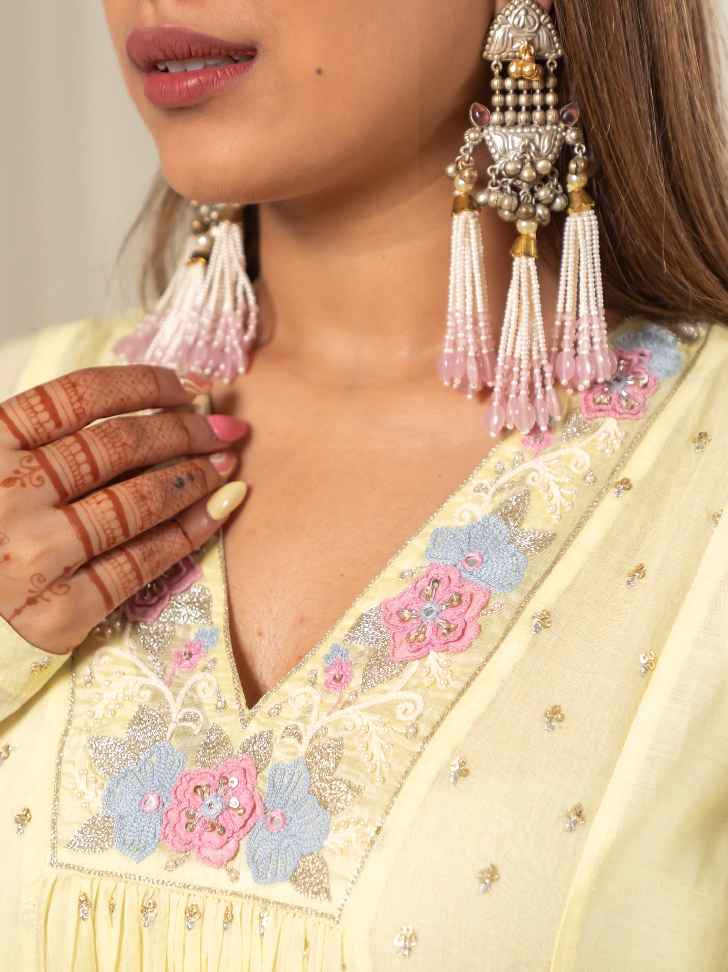 ISHTARA YELLOW PANALLED DRESS WITH PALAZO AND SHADED DUPATTA #ISH05