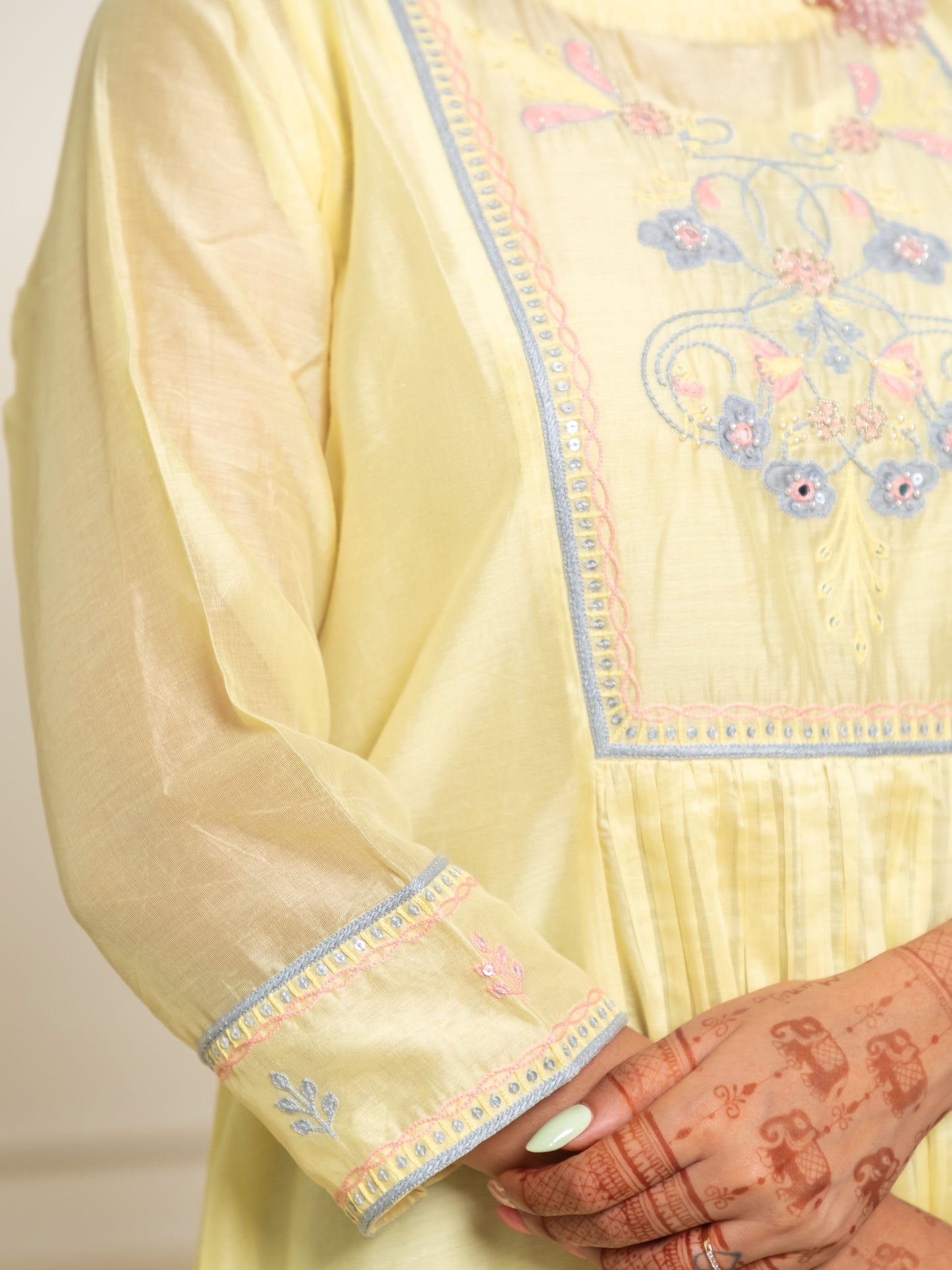 ISHTARA YELLOW YOKE DRESS WITH ANKEL LENGTH PANTS AND DUPATTA #ISH16
