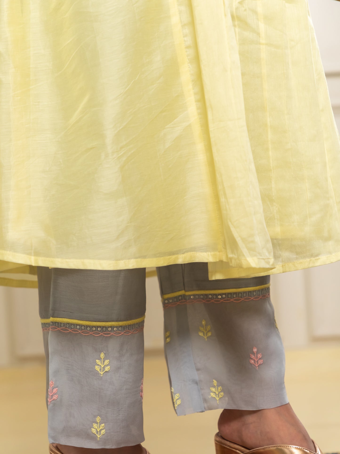 ISHTARA YELLOW YOKE DRESS WITH ANKEL LENGTH PANTS AND DUPATTA #ISH16