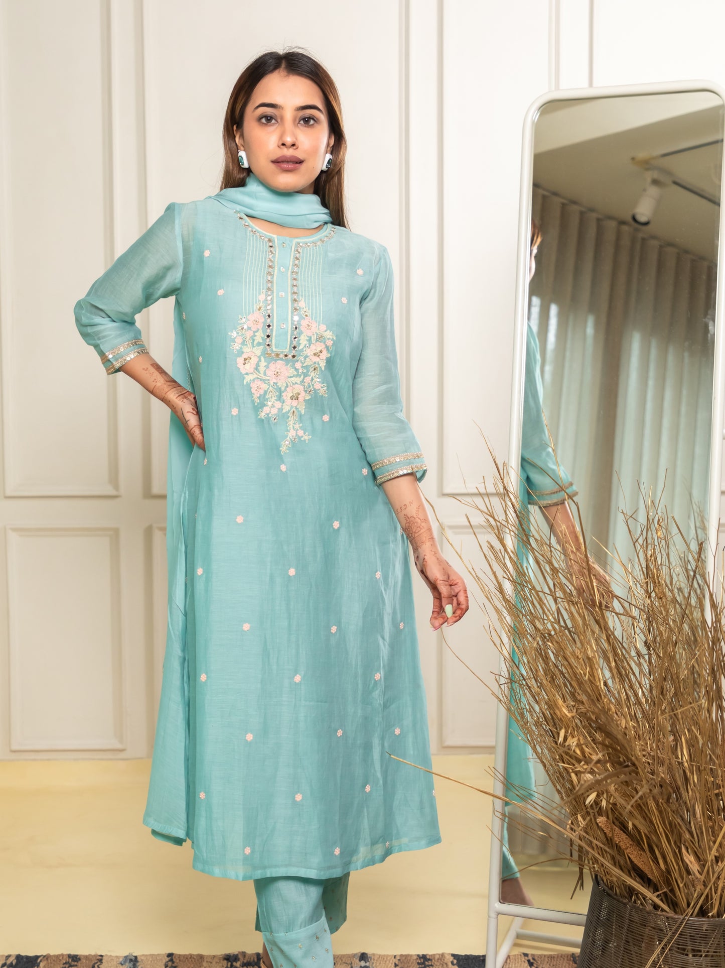 ISHTARA ACQUA BLUE KURTA WITH ANKLE PANTS AND DUPATTA #ISH04