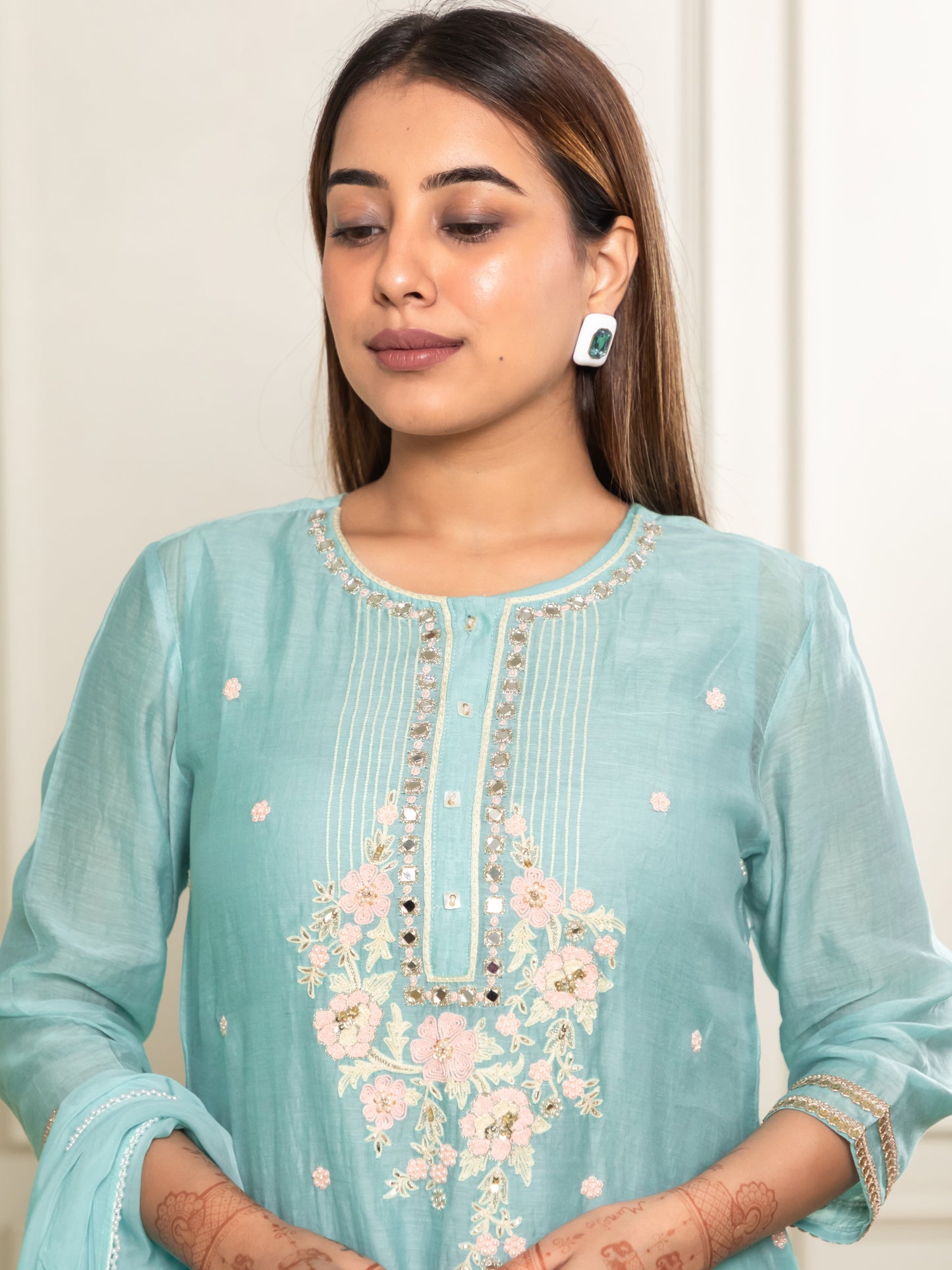 Vibrant Acqua Blue Kurta set by Ishtara – stylish Indian wear for women.