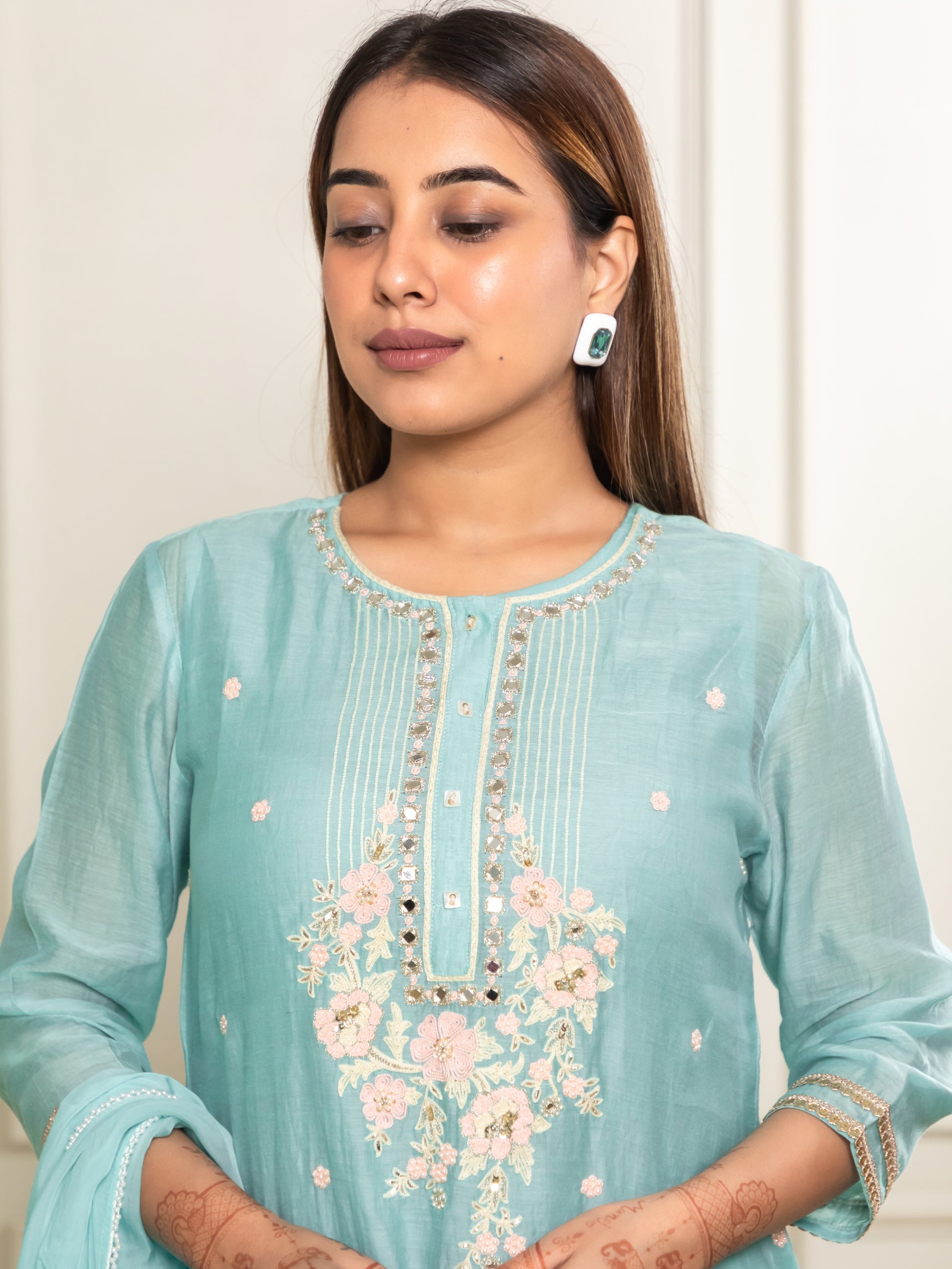 Vibrant Acqua Blue Kurta set by Ishtara – stylish Indian wear for women.