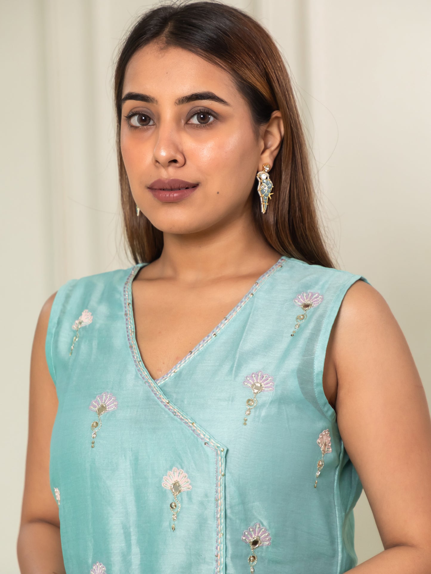 ISHTARA ACQUA BLUE SHORT TOP WITH GHARARA AND DUPATTA #ISH17