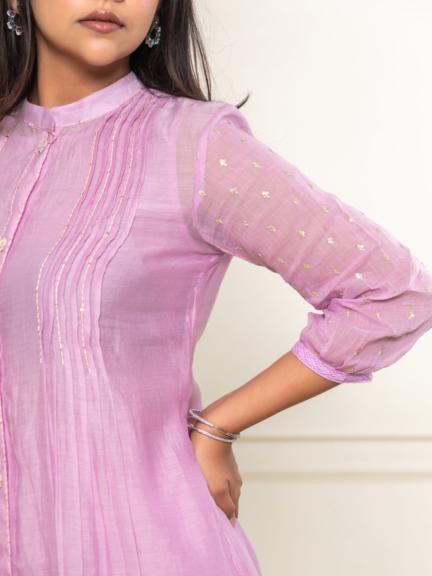 ISHTARA LAVENDER STAND COLLAR KURTA WITH ANKLE LENGTH PANTS AND DUPATTA #ISH21