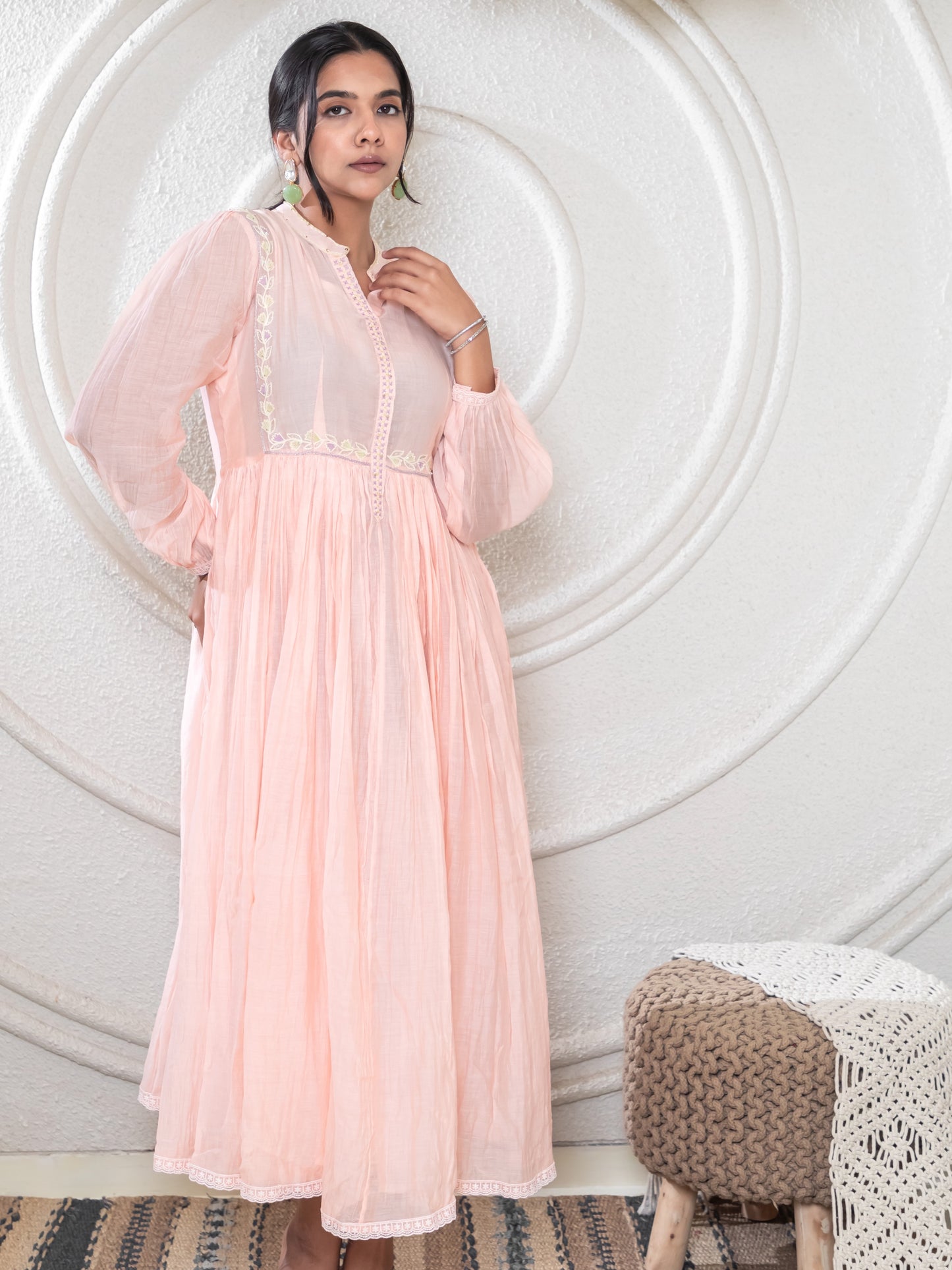 ISHTARA PEACH ANKLE LENGTH PLEATED DRESS #ISH22