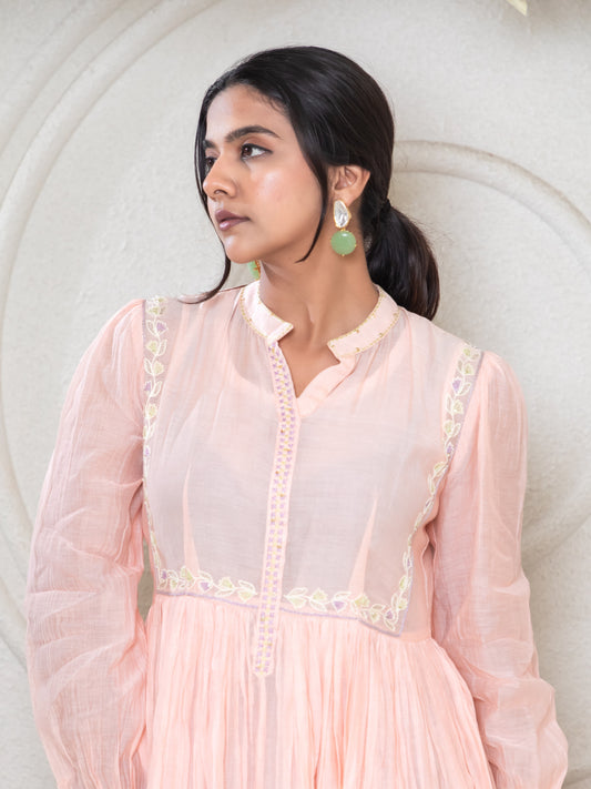 Trendy and Versatile Peach Dress – Ankle-Length Pleated Design by Ishtara