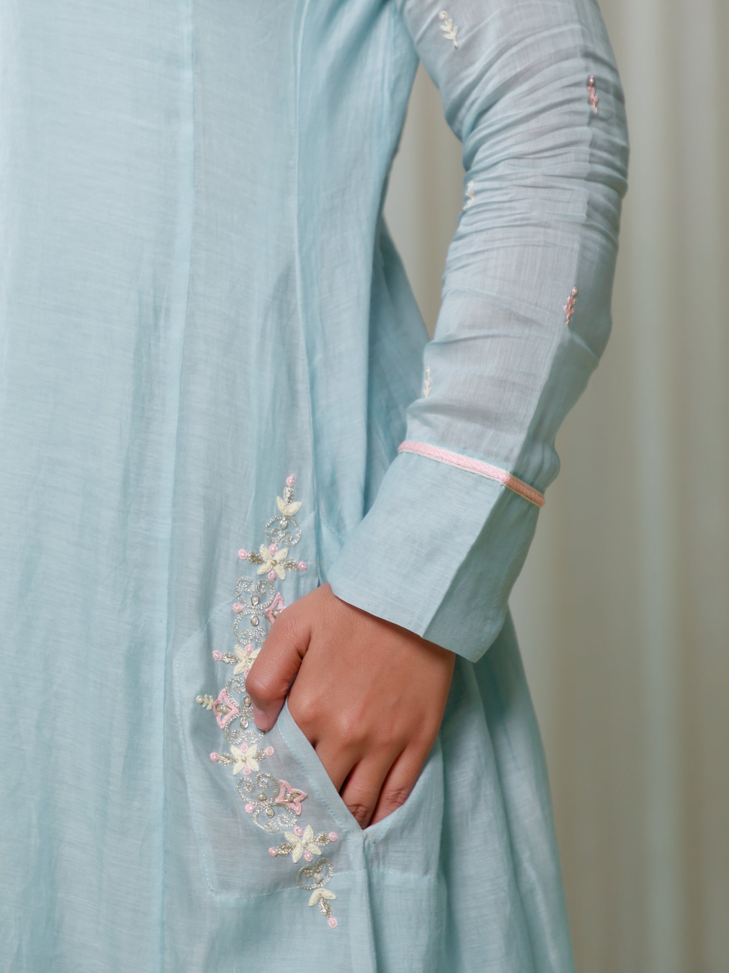ISHTARA PASTEL BLUE SIDE POCKET CALF LENGTH TUNIC #ISH27