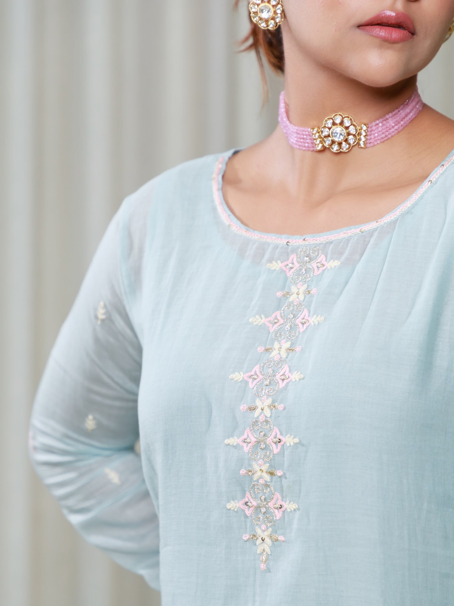 ISHTARA PASTEL BLUE SIDE POCKET CALF LENGTH TUNIC #ISH27