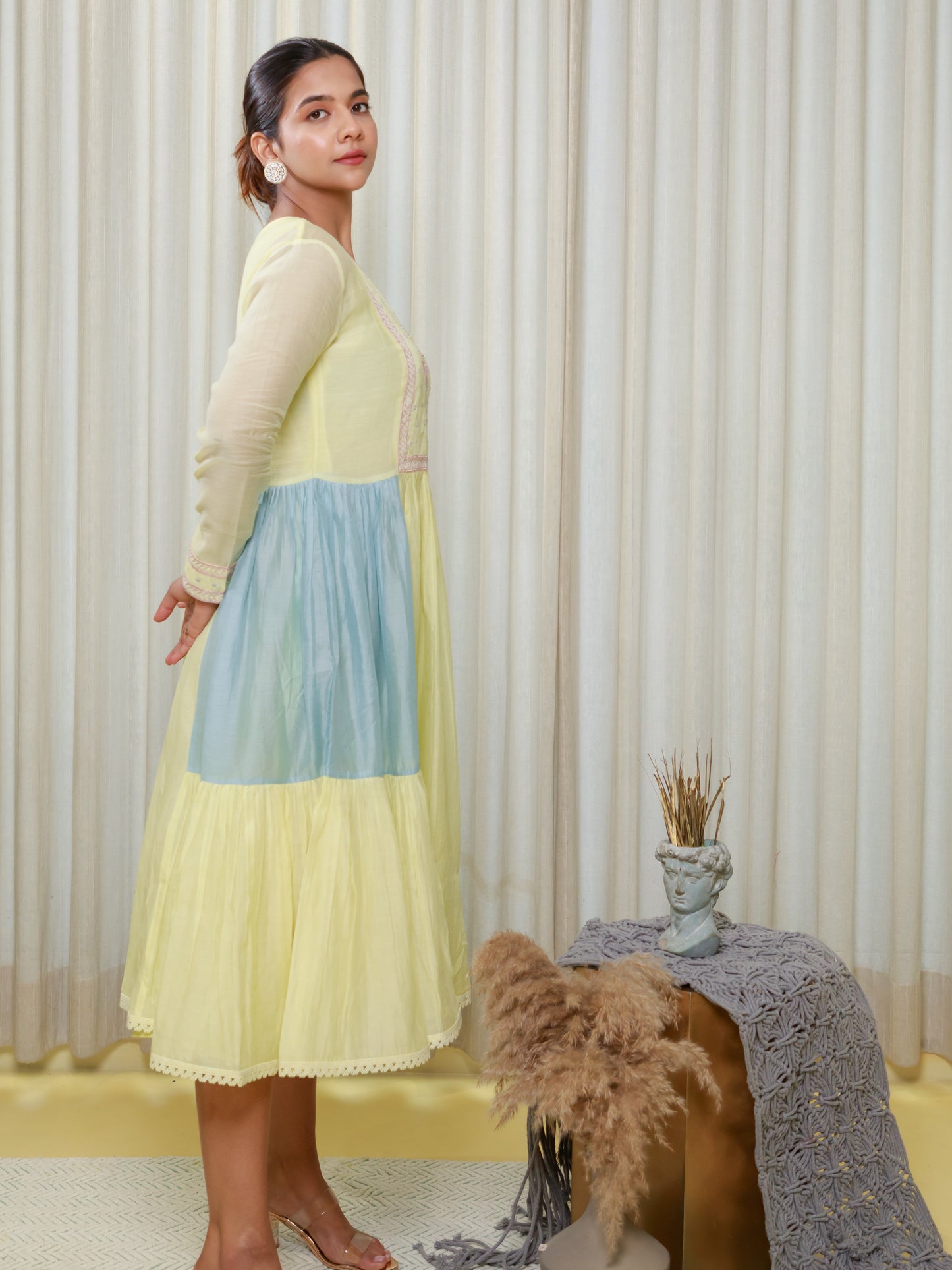 ISHTARA YELLOW YOKE DRESS WITH BLUE-YELLOW SIDE PANNEL #ISH28