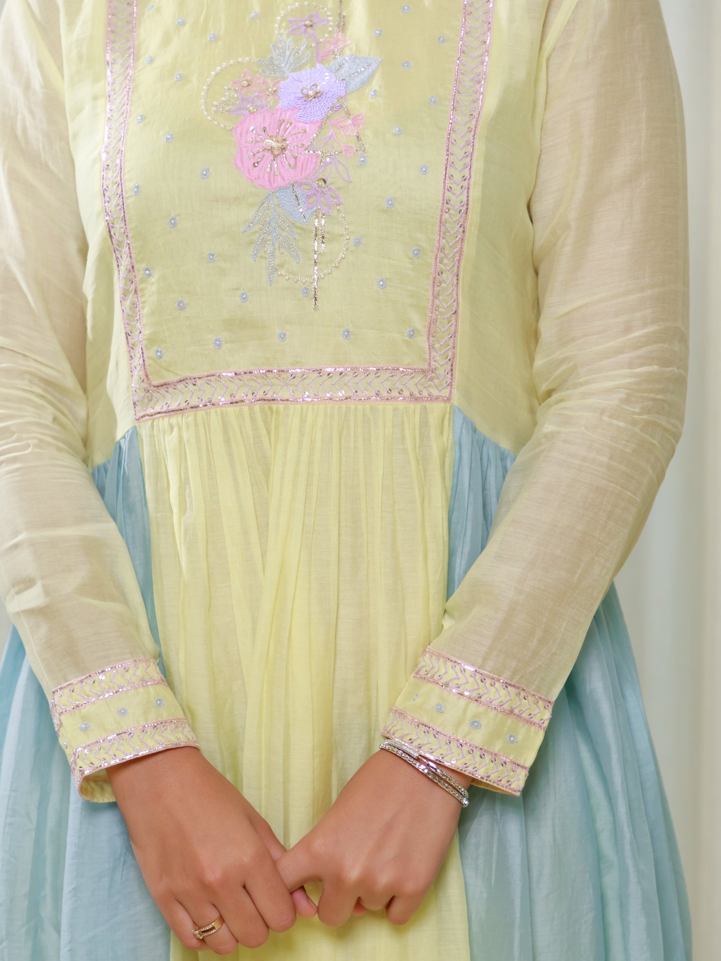 ISHTARA YELLOW YOKE DRESS WITH BLUE-YELLOW SIDE PANNEL #ISH28