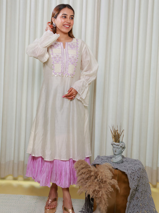 Elegant Off-White Lavender Dress – Stylish and Comfortable by Ishtara.